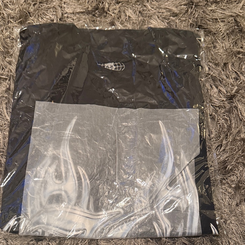 Black Graphic Tee with White Flame Design